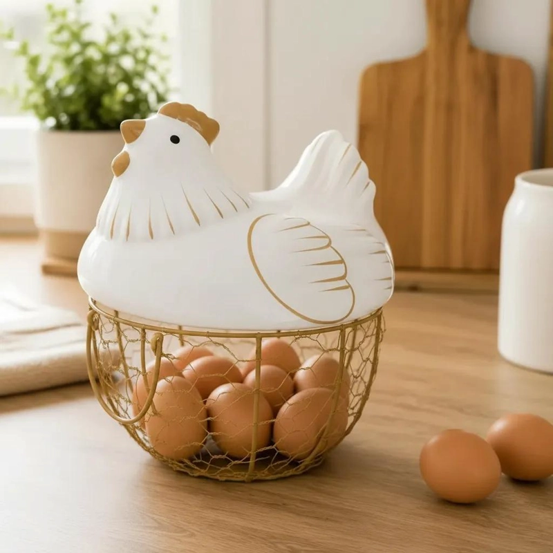 CANASTA HUEVERA DECORATIVA DE CERAMICA PARA COCINA - 5