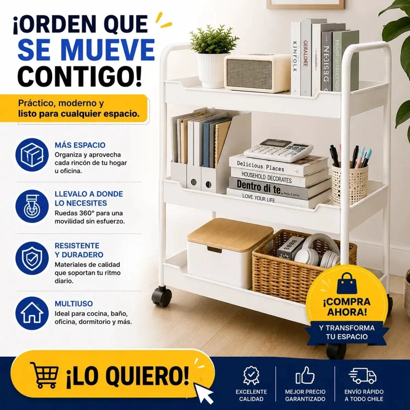 CARRITO ORGANIZADOR MULTIUSO DE 3 NIVELES CON RUEDAS GIRATORIAS - 6