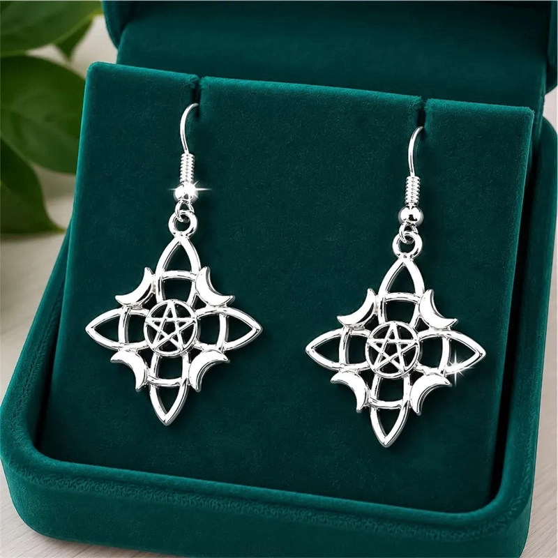 AROS DE PLATA CON DISEÑO DE LUNA Y ESTRELLA HECHOS A MANO - 1