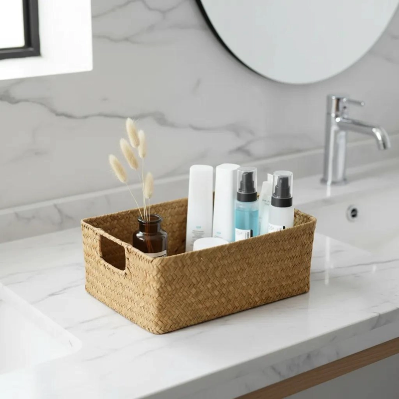 CESTA ORGANIZADORA DE MIMBRE PARA ALMACENAMIENTO Y DECORACION - 3