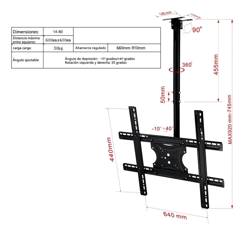 SOPORTE DE TECHO PARA TELEVISOR DE 65 PULGADAS CON BRAZO GIRATORIO - 3