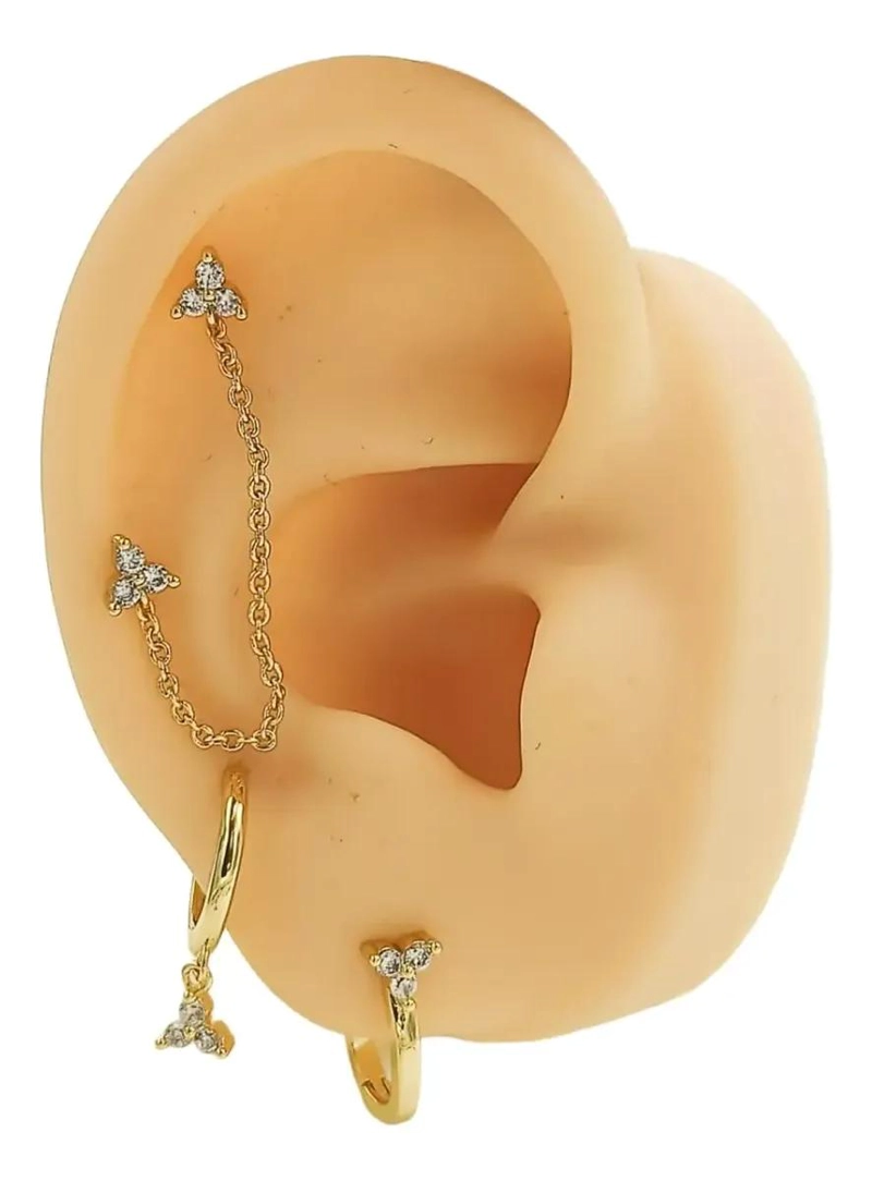 SET DE AROS HUGGIES Y PENDIENTES CON CADENA EN ORO - 1