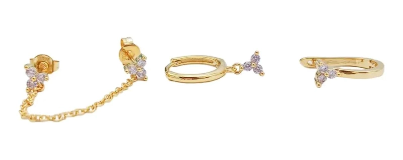SET DE AROS HUGGIES Y PENDIENTES CON CADENA EN ORO - 2