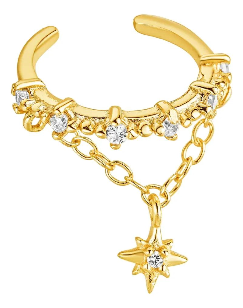 ARO EAR CUFF ESTRELLA COLGANTE EN PLATA 925 CON BAÑO DE ORO - 1