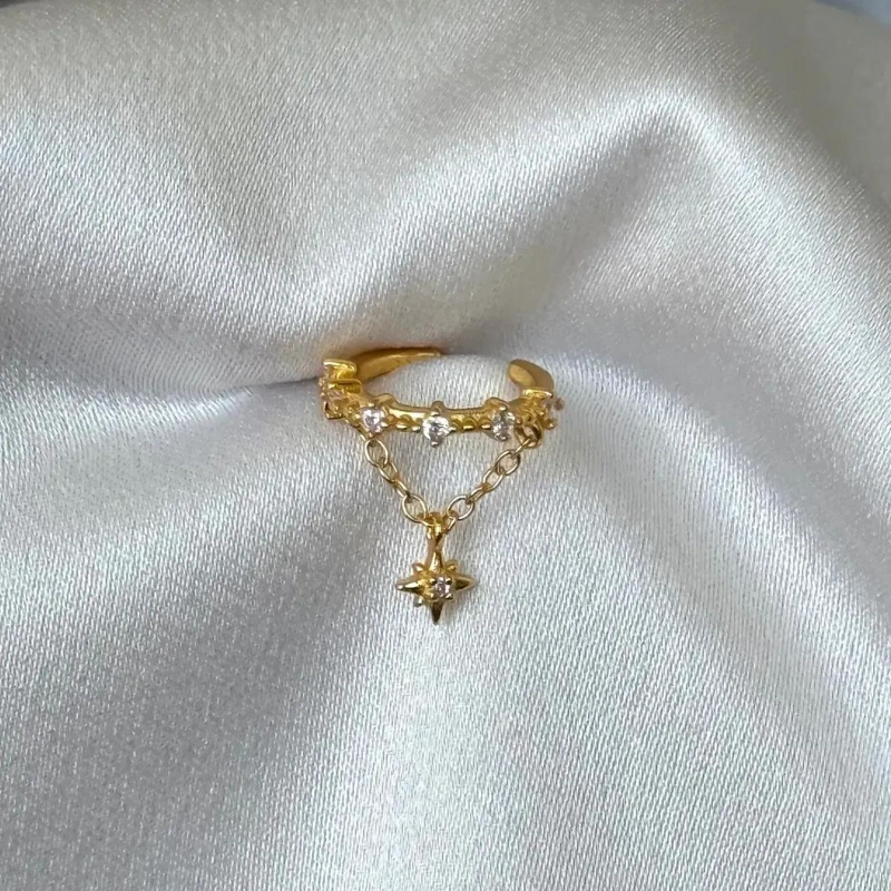 ARO EAR CUFF ESTRELLA COLGANTE EN PLATA 925 CON BAÑO DE ORO - 2
