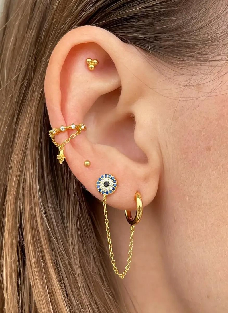 ARO EAR CUFF ESTRELLA COLGANTE EN PLATA 925 CON BAÑO DE ORO - 4