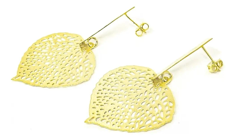 AROS COLGANTES HOJA ENCHAPADOS EN ORO 18K ELEGANTES - 2