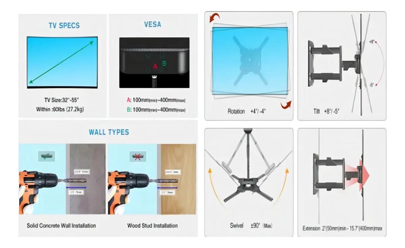SOPORTE ARTICULADO PARA TV DE 32 A 55 PULGADAS CON INCLINACION - 6