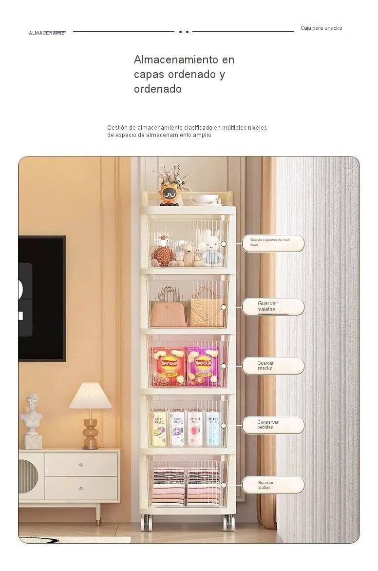 CARRITO ORGANIZADOR CON 5 CAJONES Y RUEDAS BEIGE PARA HOGAR - 2