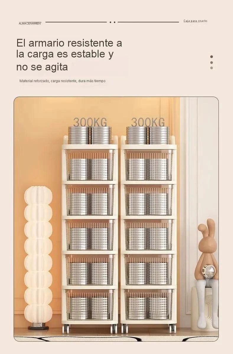 CARRITO ORGANIZADOR CON 5 CAJONES Y RUEDAS BEIGE PARA HOGAR - 3