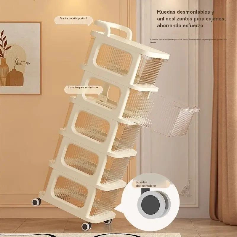 CARRITO ORGANIZADOR CON 5 CAJONES Y RUEDAS BEIGE PARA HOGAR - 4