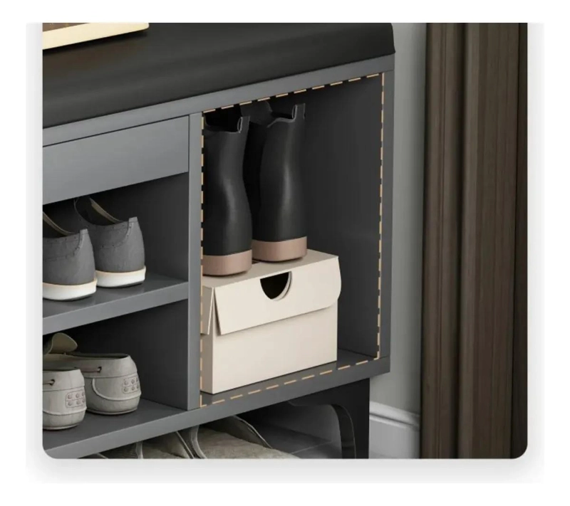 TABURETE ZAPATERO MODERNO CON ASIENTO Y ESTANTE PRACTICO - 3