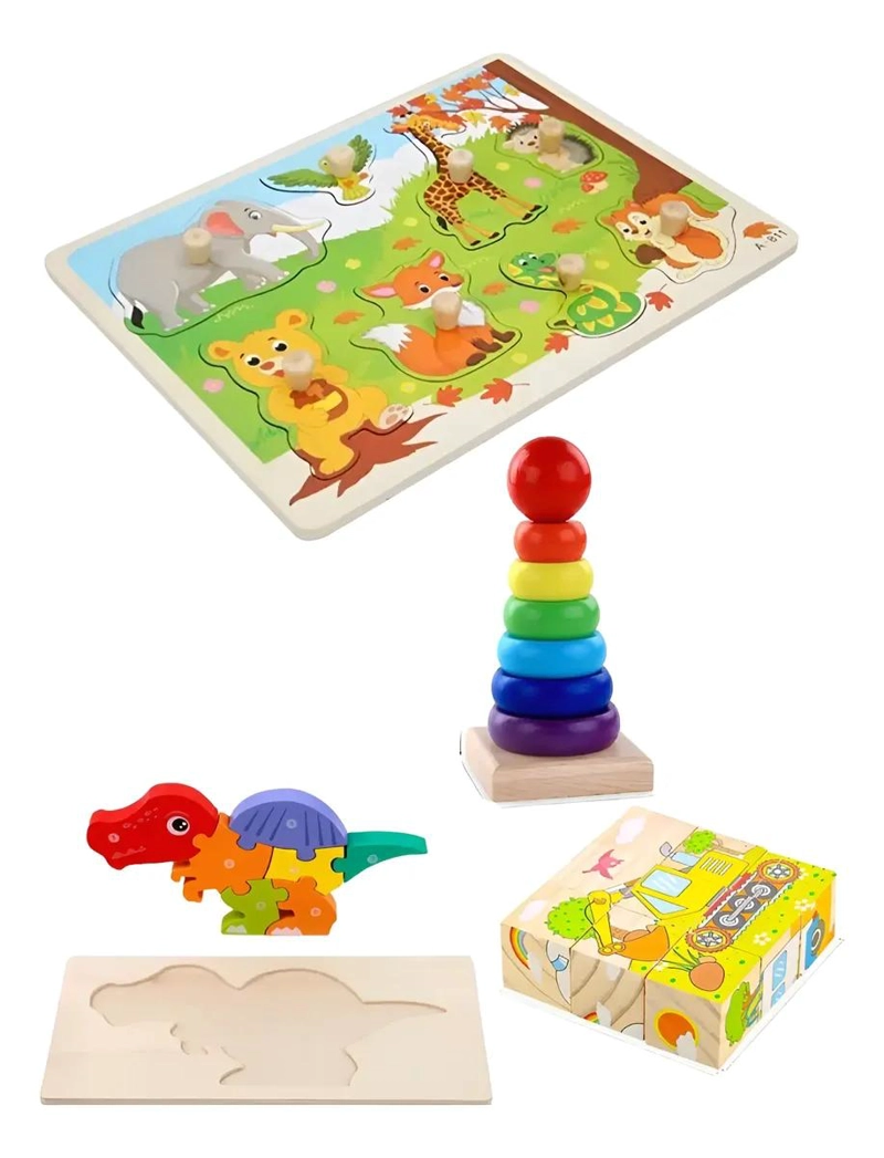 PACK DE 4 JUEGOS DIDACTICOS DE MADERA PARA NIÑOS - 1