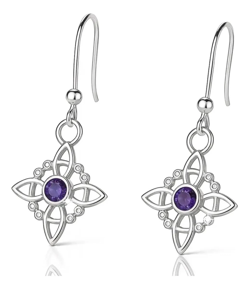 AROS DE PLATA 980 CON AMATISTA DISEÑO NUDO DE BRUJA - 1