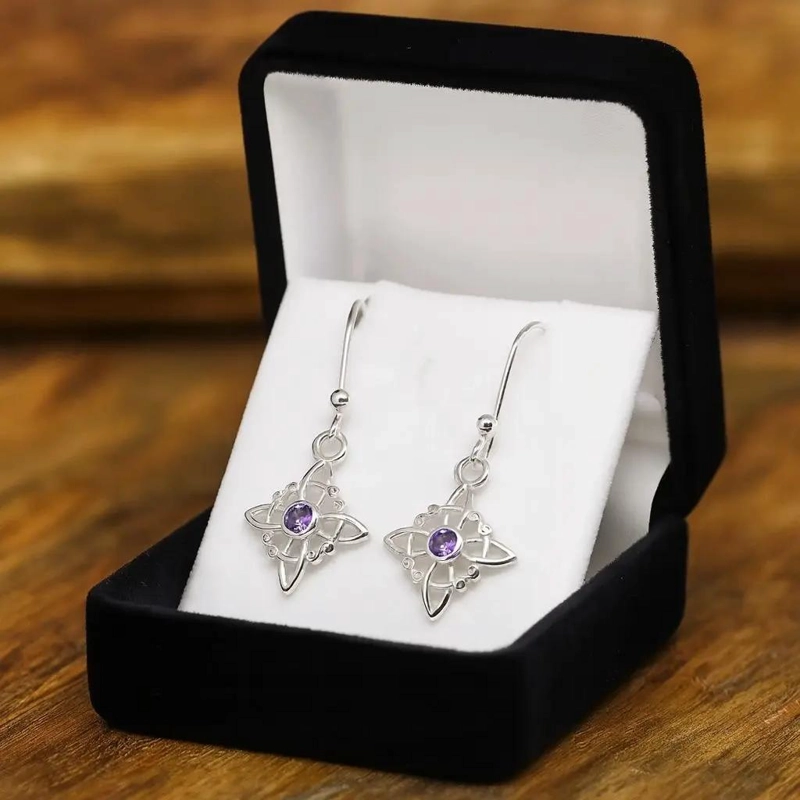 AROS DE PLATA 980 CON AMATISTA DISEÑO NUDO DE BRUJA - 3