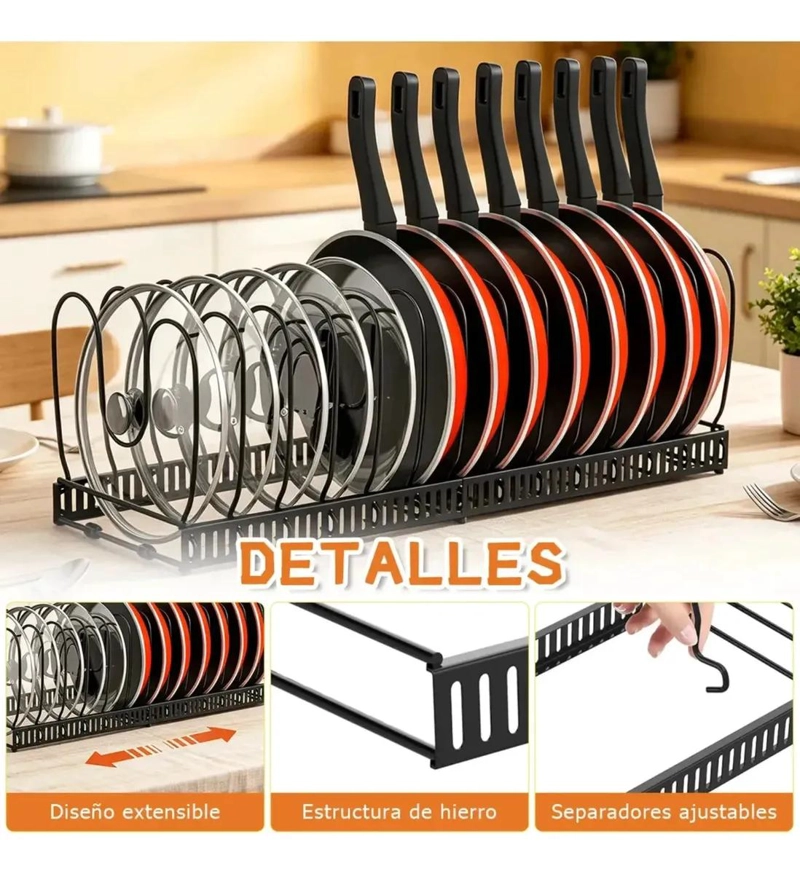 ORGANIZADOR DE OLLAS Y SARTENES CON COMPARTIMENTOS AJUSTABLES - 9