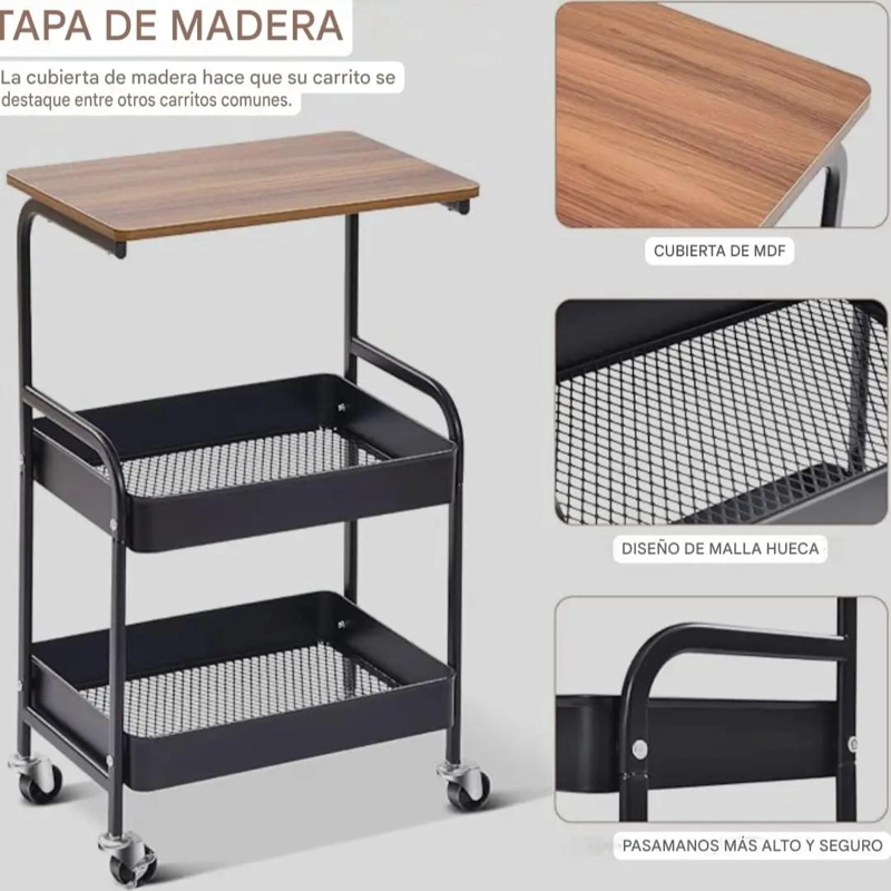 CARRITO ORGANIZADOR METALICO DE 3 NIVELES CON RUEDAS - 7