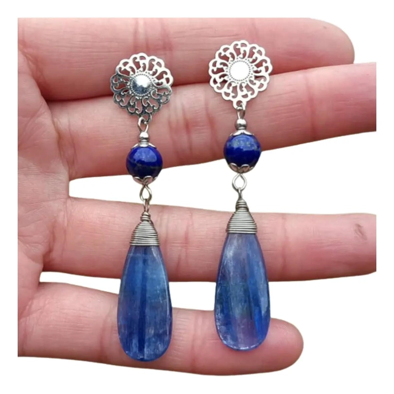 AROS DE ACERO QUIRURGICO CON PIEDRAS NATURALES CIANITA Y LAPISLAZULI - 1
