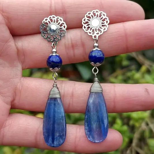AROS DE ACERO QUIRURGICO CON PIEDRAS NATURALES CIANITA Y LAPISLAZULI - 2