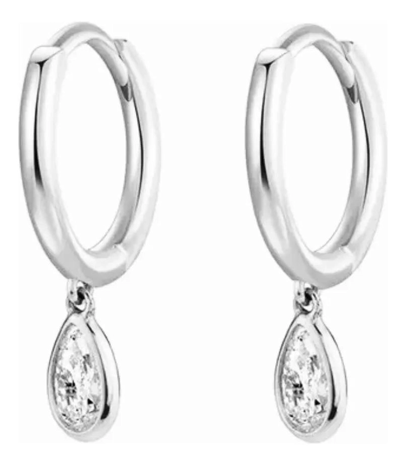 AROS HUGGIE GOTA CIRCON EN PLATA 925 CON BAÑO DE ORO - 1