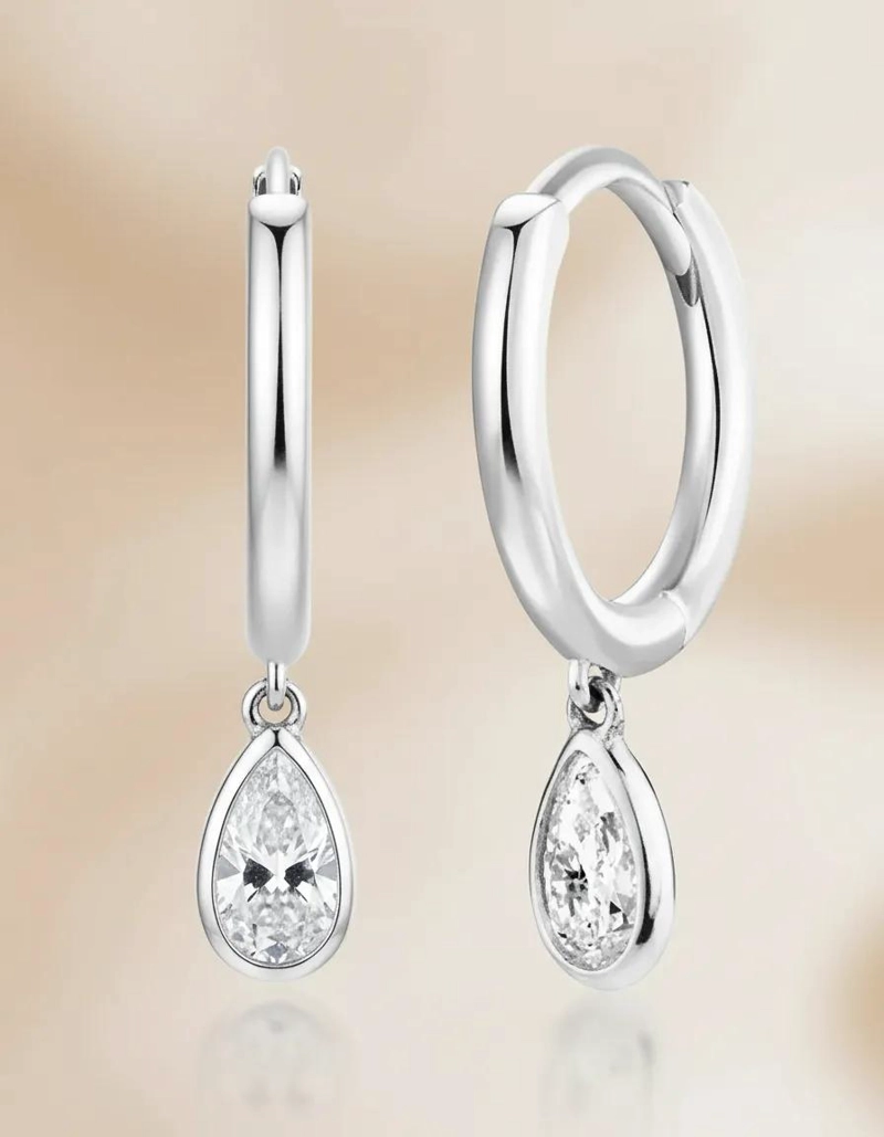 AROS HUGGIE GOTA CIRCON EN PLATA 925 CON BAÑO DE ORO - 9