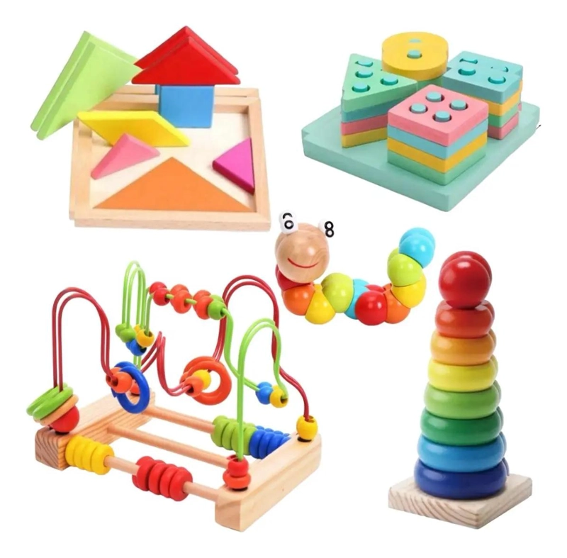 PACK DE JUGUETES DIDACTICOS DE MADERA PARA BEBE S ESTIMULACION - 1