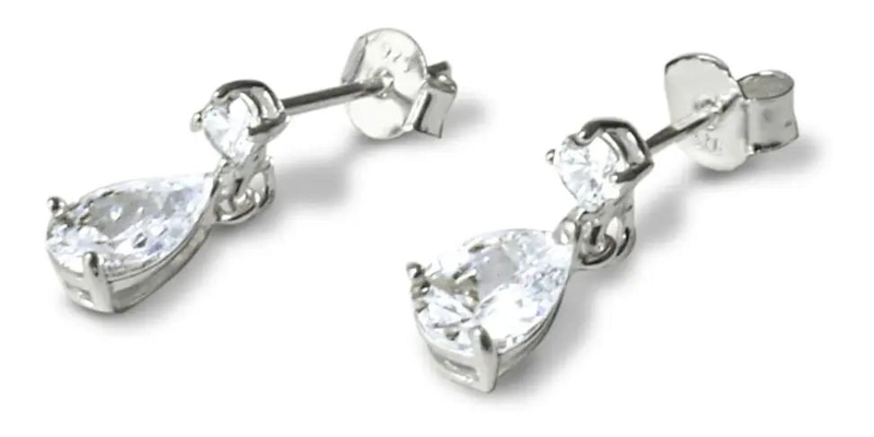 AROS DE ZIRCONIA EN FORMA DE GOTA CON PLATA FINA 925 - 3