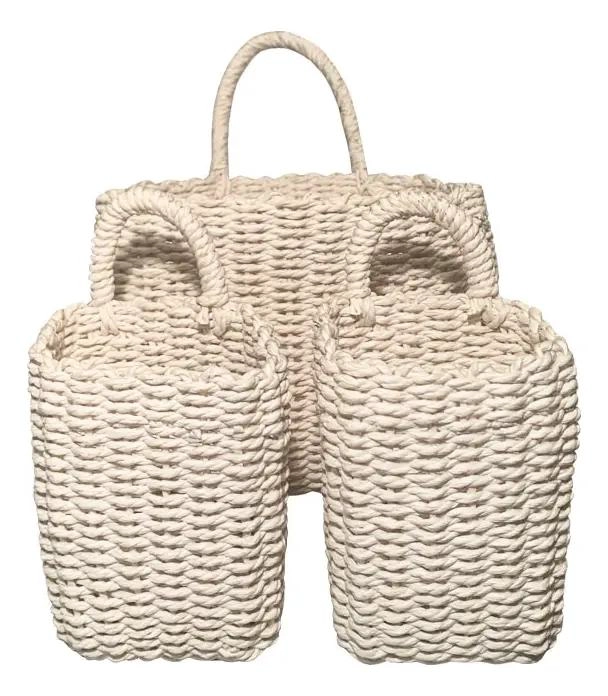 SET DE 3 CANASTOS ORGANIZADORES BLANCOS PARA EL HOGAR - 3