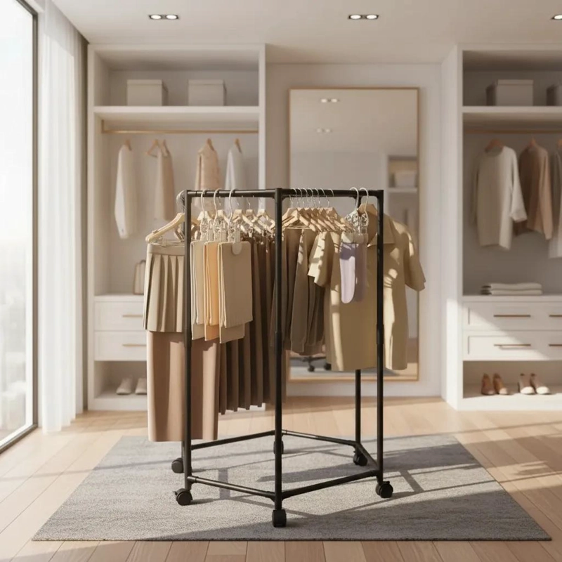 TENDEDERO COLGADOR HEXAGONAL AJUSTABLE CON RUEDAS PARA ROPA - 1