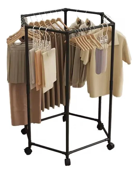 TENDEDERO COLGADOR HEXAGONAL AJUSTABLE CON RUEDAS PARA ROPA - 2