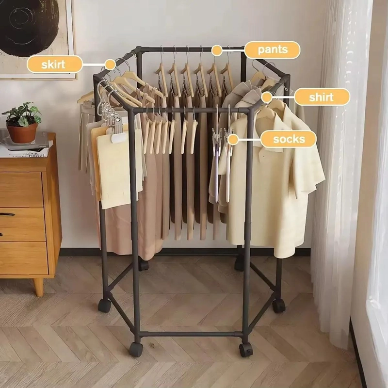 TENDEDERO COLGADOR HEXAGONAL AJUSTABLE CON RUEDAS PARA ROPA - 4