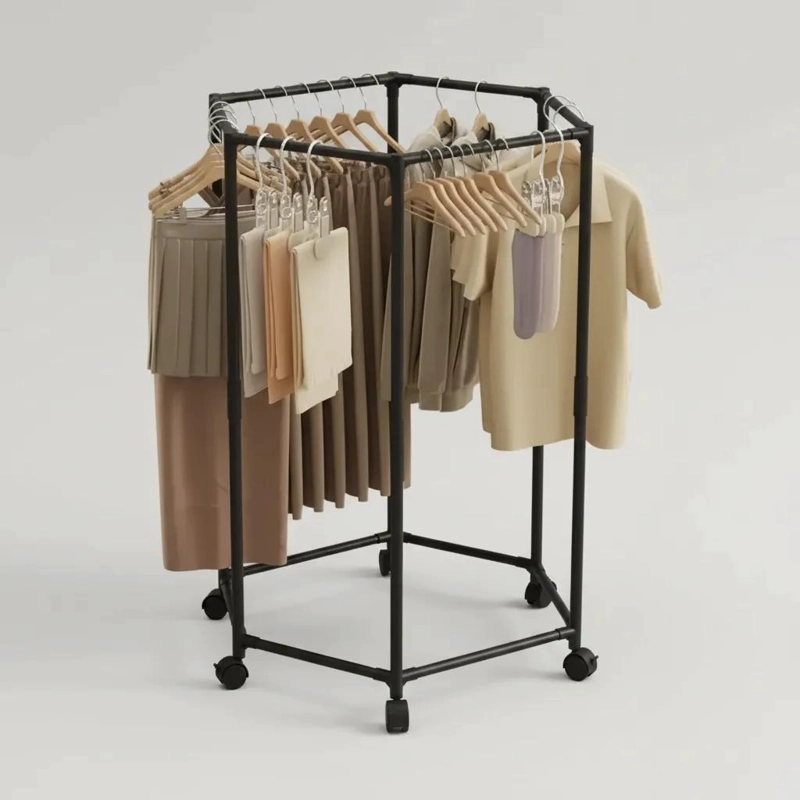 TENDEDERO COLGADOR HEXAGONAL AJUSTABLE CON RUEDAS PARA ROPA - 7
