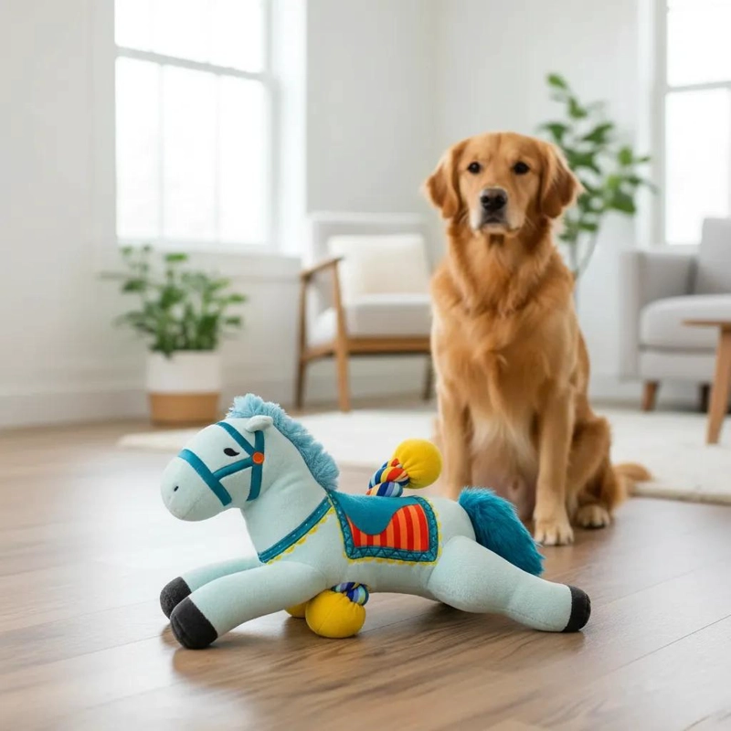 PELUCHE CABALLO SUAVE CON CUERDA MORDEDOR PARA MASCOTAS - 5