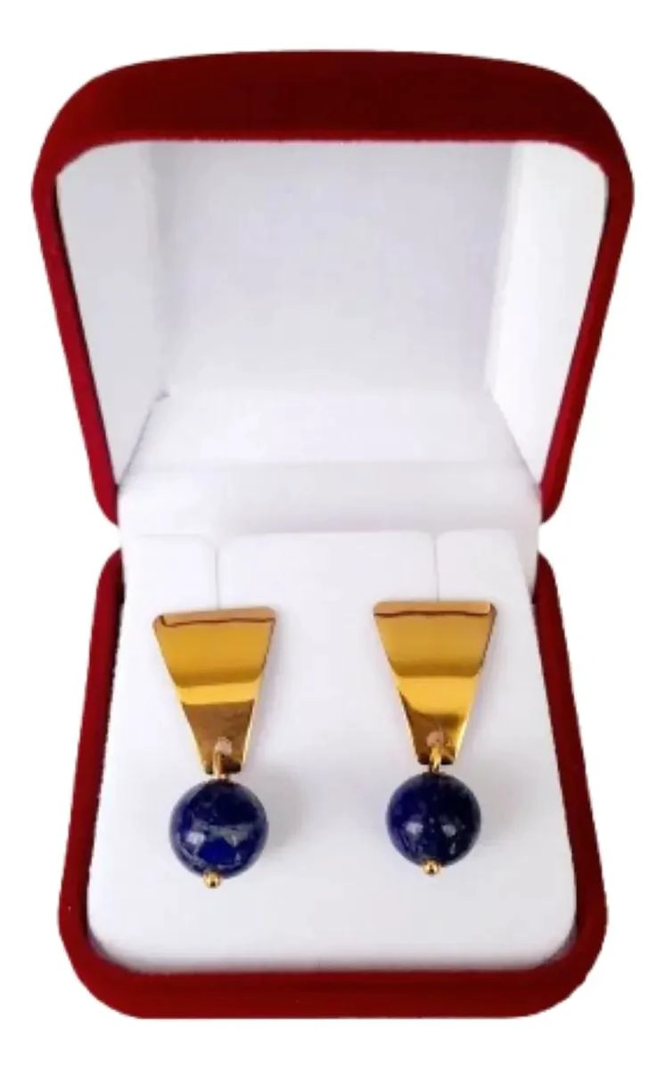 AROS DE LAPISLAZULI CON BAÑO DE ORO DE 18KL - 1