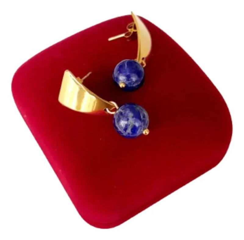 AROS DE LAPISLAZULI CON BAÑO DE ORO DE 18KL - 2
