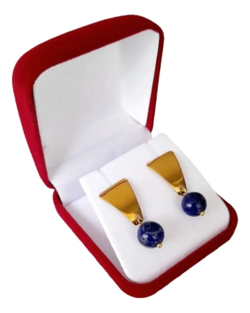 AROS DE LAPISLAZULI CON BAÑO DE ORO DE 18KL - 3