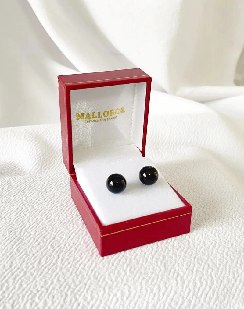 AROS DE PERLA NEGRA MALLORCA CON BASE DE PLATA 925 - 1