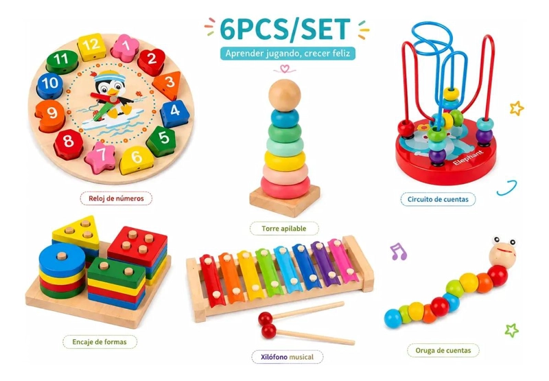 SET DE JUGUETES DIDACTICOS DE MADERA PARA NIÑOS - 5