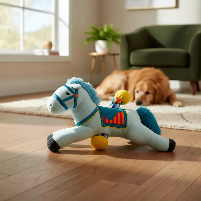PELUCHE CABALLO SUAVE CON CUERDA PARA JUGAR Y MORDER - 5