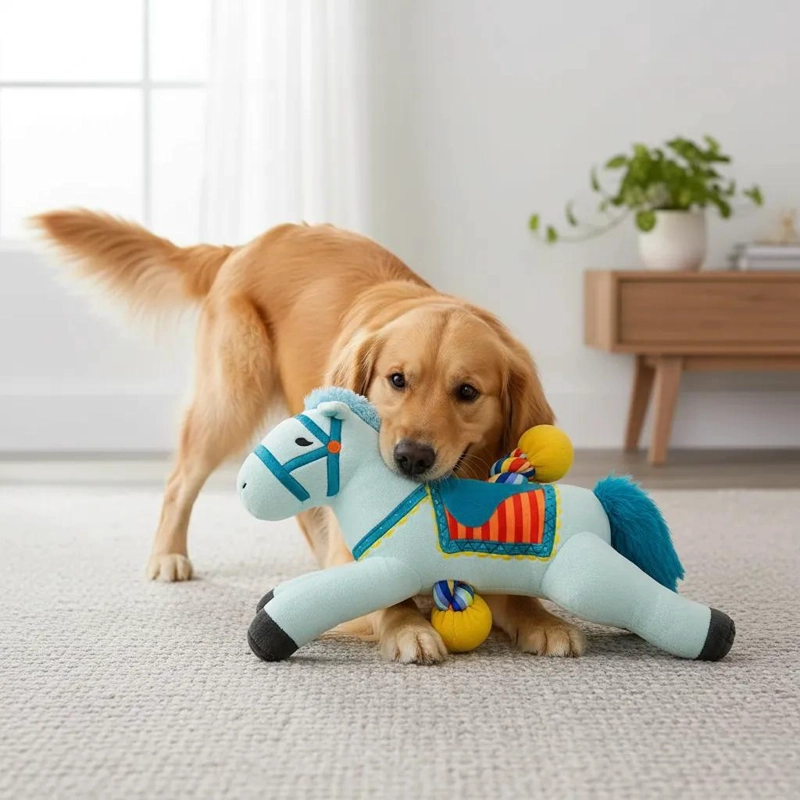 PELUCHE CABALLO SUAVE CON CUERDA PARA JUGAR Y MORDER - 6
