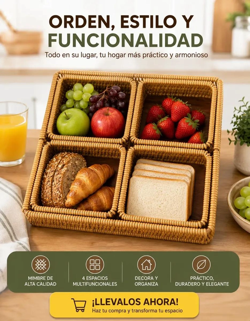 CANASTO ORGANIZADOR DE MIMBRE PARA ALMACENAMIENTO Y DECORACION - 3