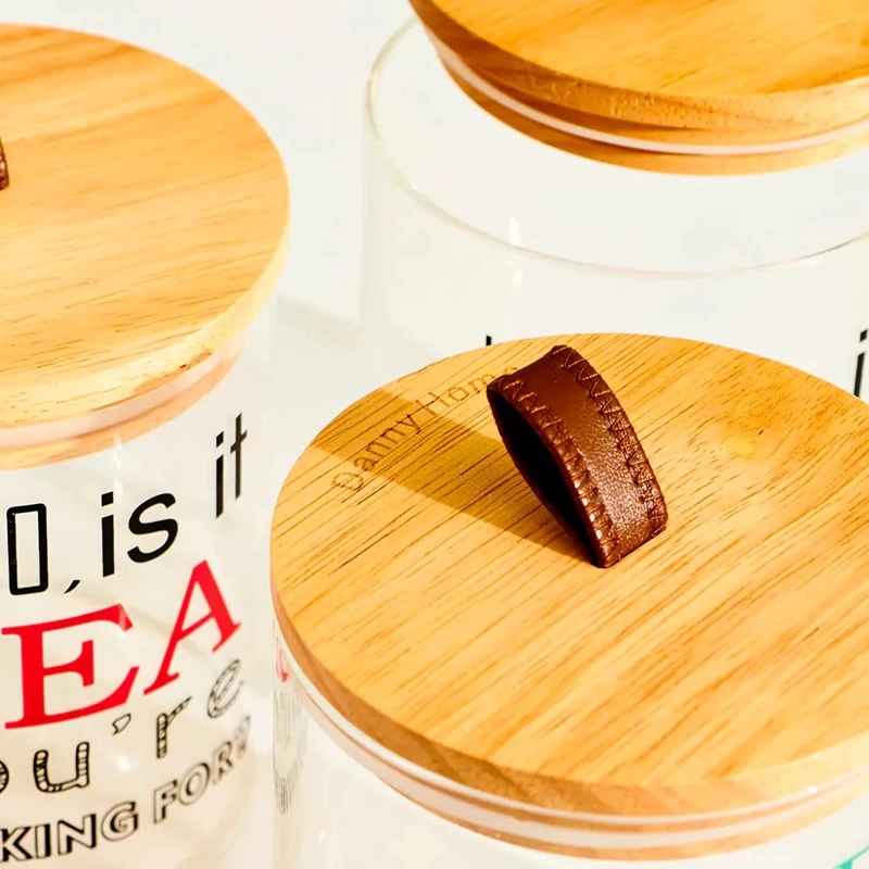 SET DE 3 FRASCOS DE VIDRIO CON TAPA DE MADERA PARA ALMACENAMIENTO - 4