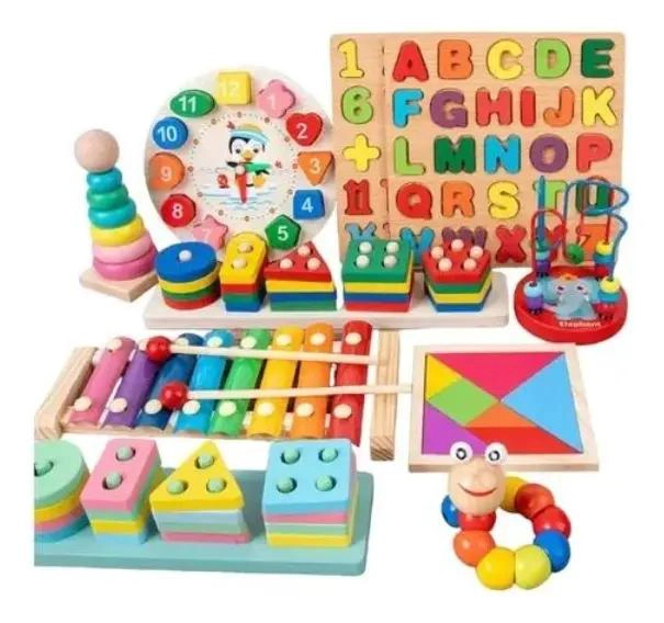 SET DE 10 JUGUETES DIDACTICOS DE MADERA PARA NIÑOS - 1