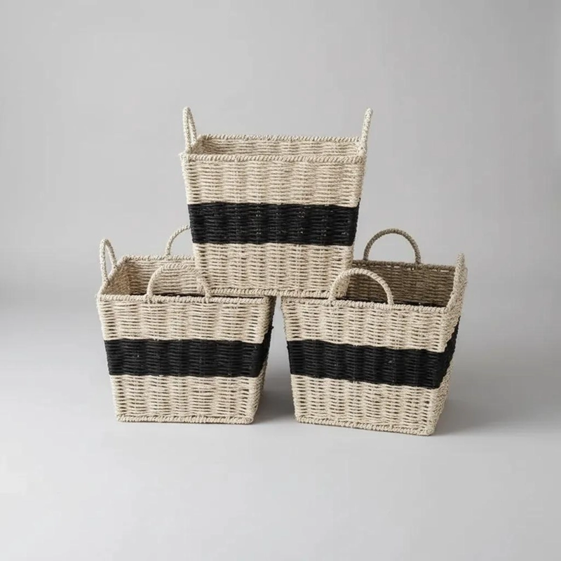 CANASTO ORGANIZADOR DE FIBRA NATURAL CON ASAS Y DISEÑO ELEGANTE - 4