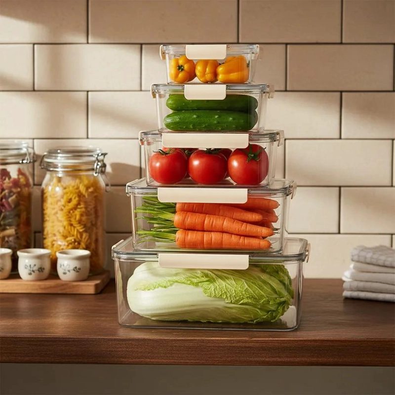 SET DE 5 CONTENEDORES HERME TICOS APILABLES PARA ALIMENTOS - 1