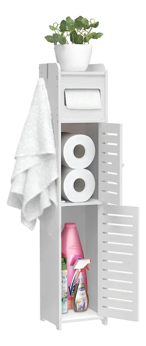 MUEBLE ORGANIZADOR DE BAÑO BLANCO CON PUERTAS Y ESTANTES - 1