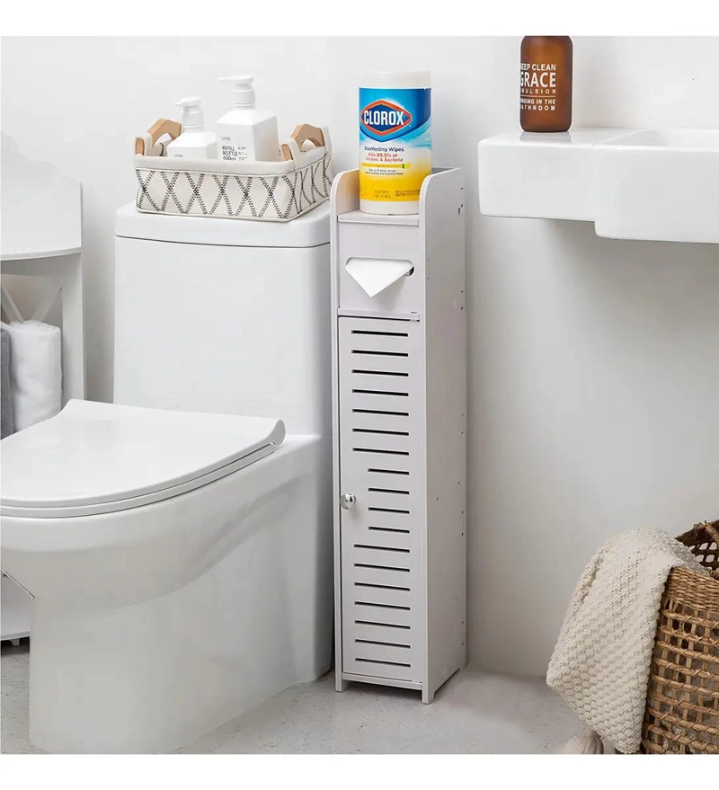 MUEBLE ORGANIZADOR DE BAÑO BLANCO CON PUERTAS Y ESTANTES - 4