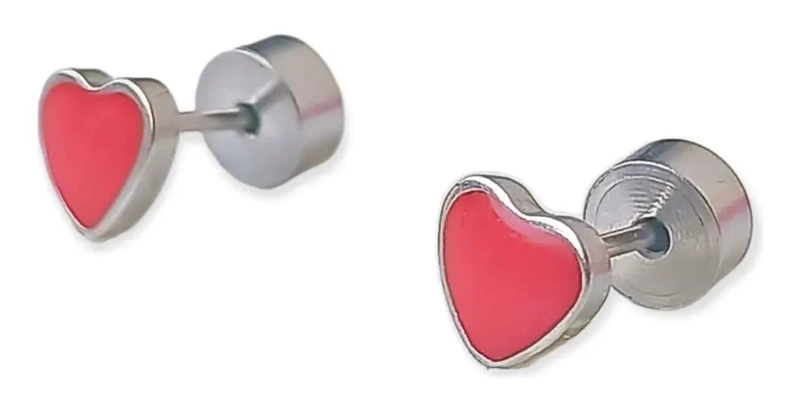 AROS DE CORAZON ROJO HIPOALERGE NICOS PARA BEBE - 1