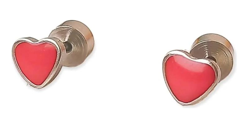 AROS DE CORAZON ROJO HIPOALERGE NICOS PARA BEBE - 6