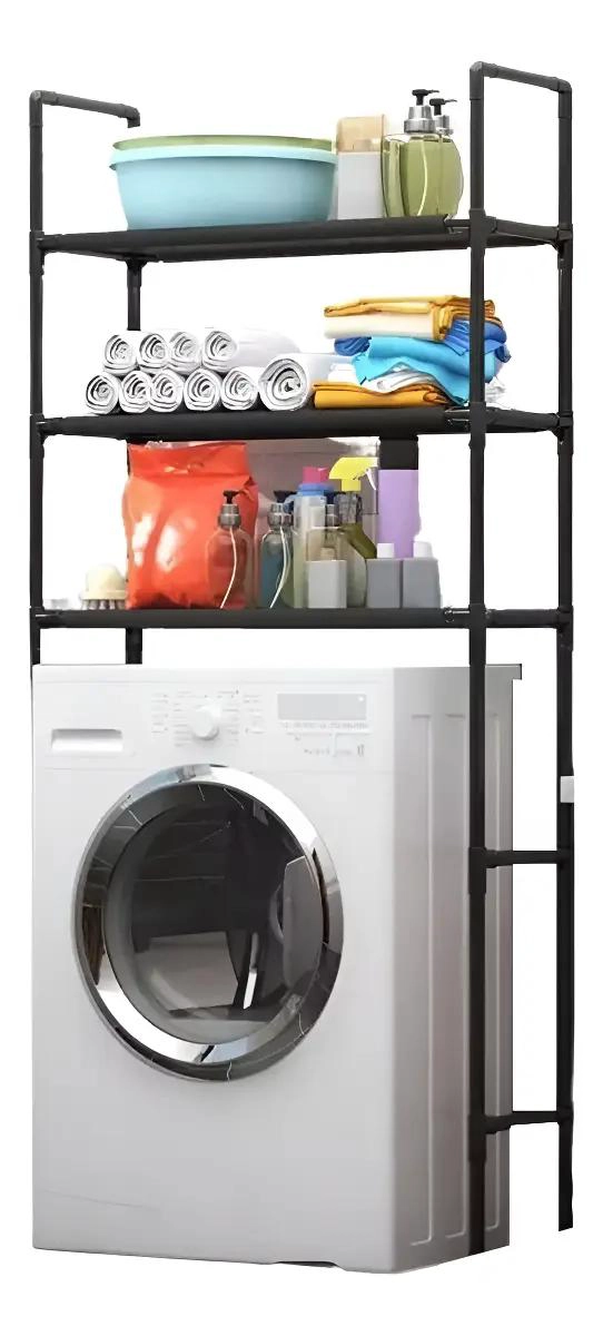 ORGANIZADOR DE LAVADORA ESTANTE BAÑO 3 NIVELES COLOR NEGRO - 1